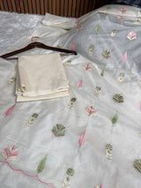 Mehr Mul Chanderi Suit Un-stitched – Blush Meadow