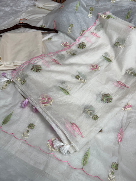 Mehr Mul Chanderi Suit Un-stitched – Blush Meadow