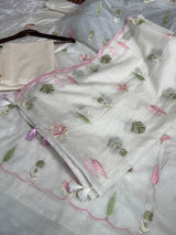 Mehr Mul Chanderi Suit Un-stitched – Blush Meadow