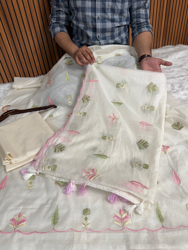 Mehr Mul Chanderi Suit Un-stitched – Blush Meadow