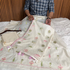 Mehr Mul Chanderi Suit Un-stitched – Blush Meadow