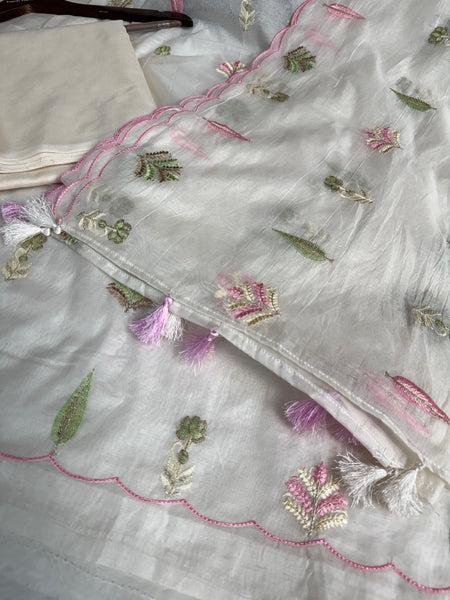 Mehr Mul Chanderi Suit Un-stitched – Blush Meadow
