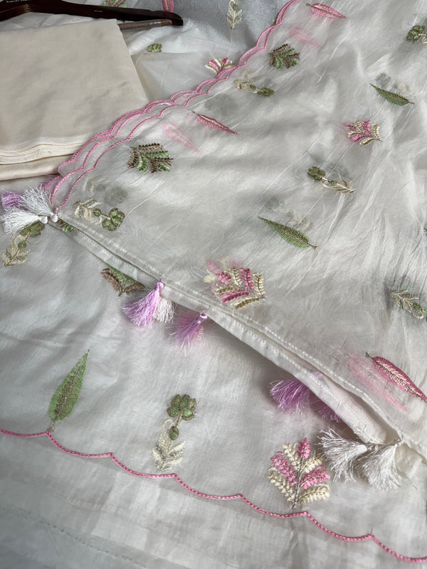 Mehr Mul Chanderi Suit Un-stitched – Blush Meadow