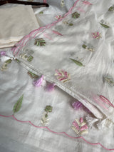Mehr Mul Chanderi Suit Un-stitched – Blush Meadow