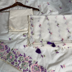 Mehr Mul Chanderi Suit Un-stitched – Violet Blossom