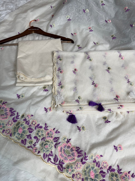 Mehr Mul Chanderi Suit Un-stitched – Violet Blossom