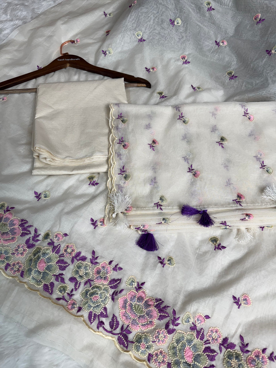 Mehr Mul Chanderi Suit Un-stitched – Violet Blossom