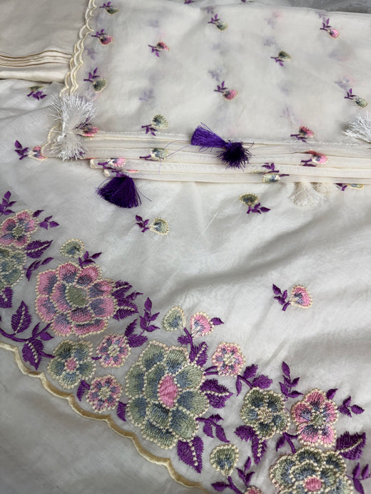Mehr Mul Chanderi Suit Un-stitched – Violet Blossom