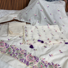 Mehr Mul Chanderi Suit Un-stitched – Violet Blossom