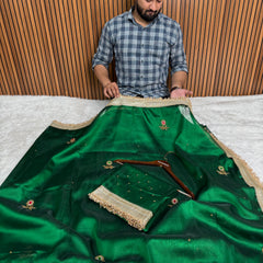 Emerald Green Gemstone Maharani Hand-work Designer Saree