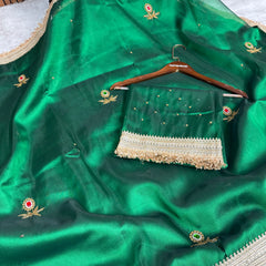 Emerald Green Gemstone Maharani Hand-work Designer Saree