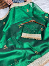 Emerald Green Gemstone Maharani Hand-work Designer Saree