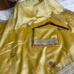 Golden Glow Gemstone Maharani Hand-work Designer Saree