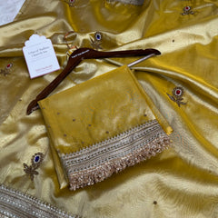 Golden Glow Gemstone Maharani Hand-work Designer Saree