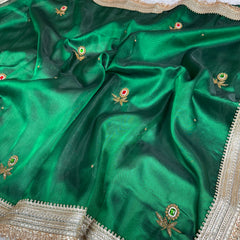 Emerald Green Gemstone Maharani Hand-work Designer Saree