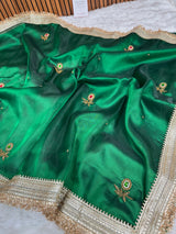 Emerald Green Gemstone Maharani Hand-work Designer Saree