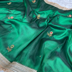 Emerald Green Gemstone Maharani Hand-work Designer Saree