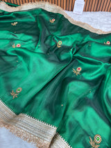 Emerald Green Gemstone Maharani Hand-work Designer Saree