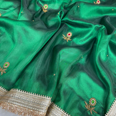 Emerald Green Gemstone Maharani Hand-work Designer Saree
