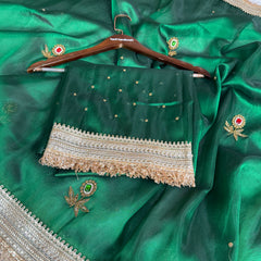 Emerald Green Gemstone Maharani Hand-work Designer Saree