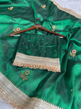 Emerald Green Gemstone Maharani Hand-work Designer Saree