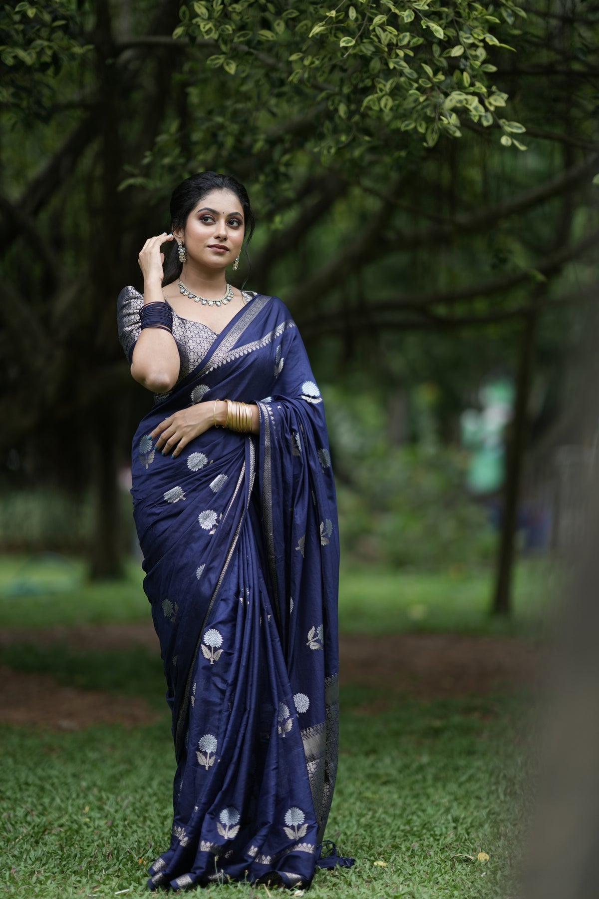 Ethereal Banarasi Woven Soft Silk Saree | Sona Rupa Zari Flower Design