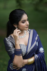 Ethereal Banarasi Woven Soft Silk Saree | Sona Rupa Zari Flower Design