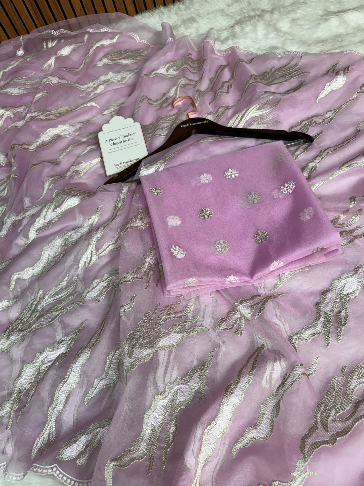 Lavender Haze Modern Zari Embroidered Kora Organza Saree
