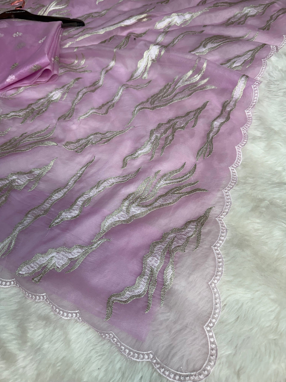 Lavender Haze Modern Zari Embroidered Kora Organza Saree