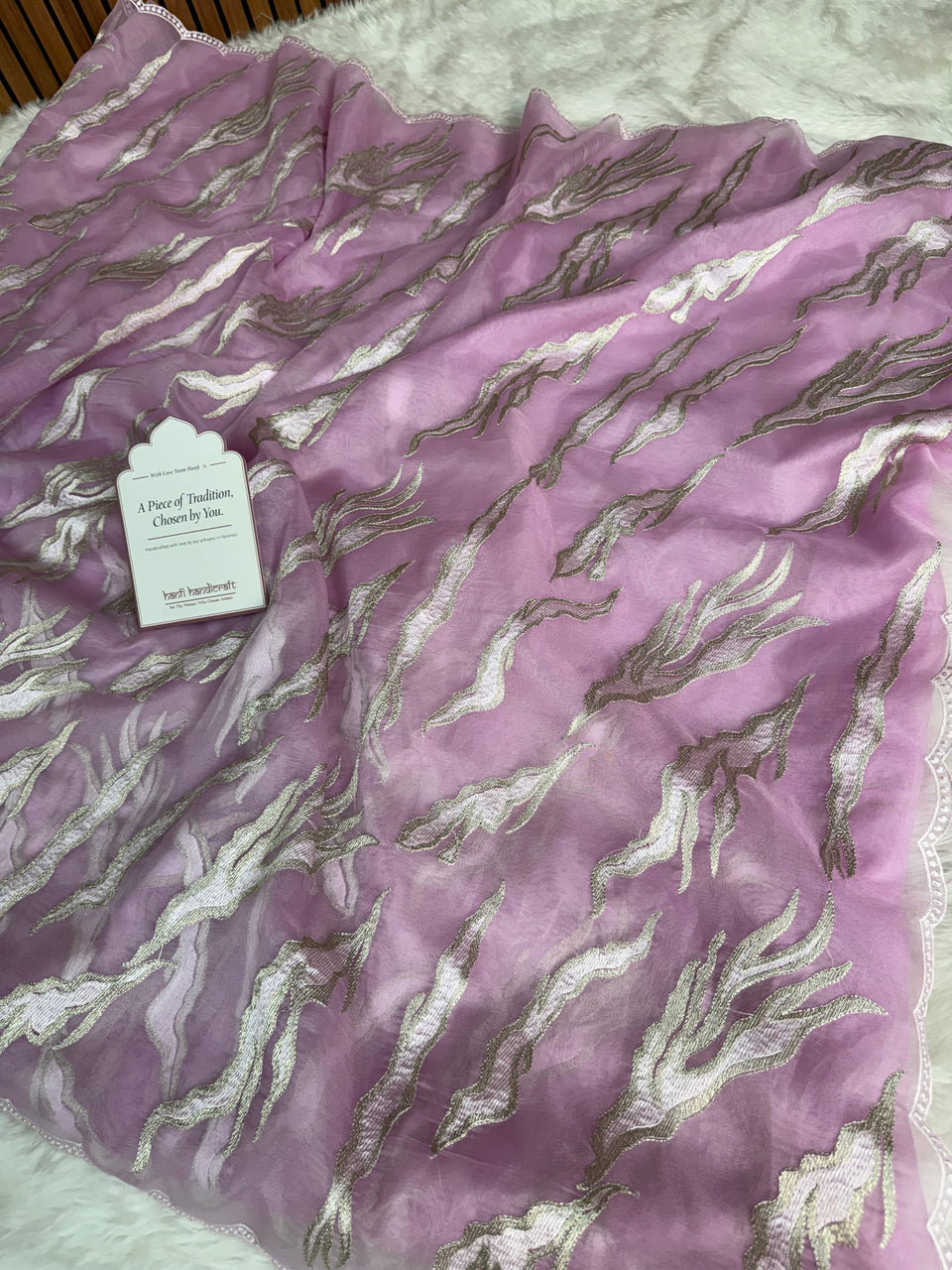 Lavender Haze Modern Zari Embroidered Kora Organza Saree