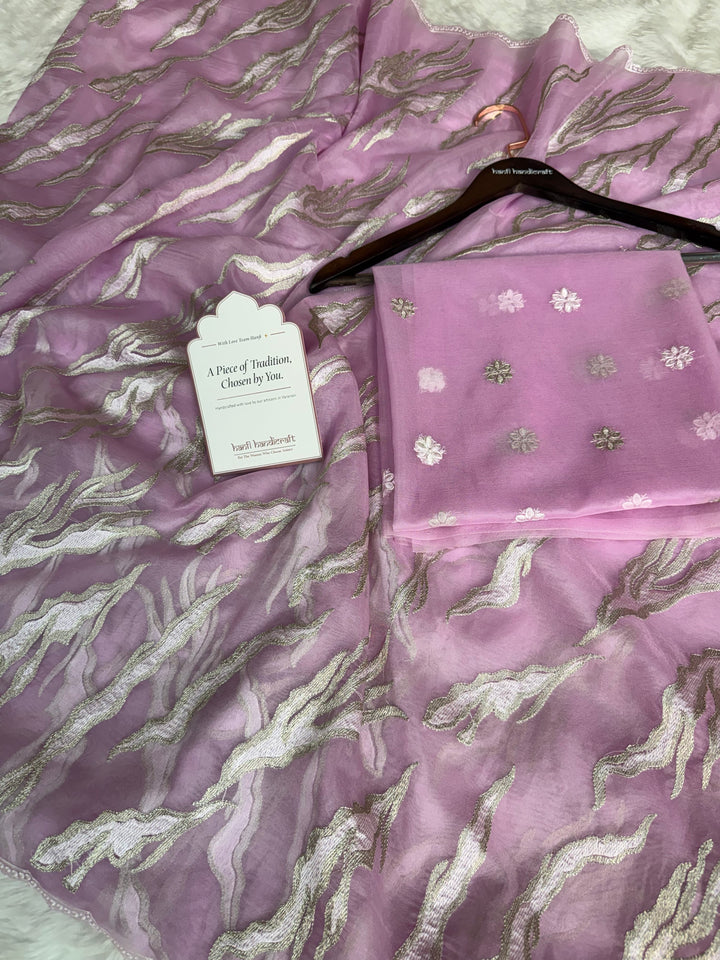 Lavender Haze Modern Zari Embroidered Kora Organza Saree
