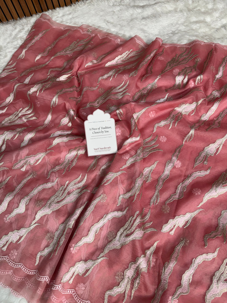 Rosewood Blush Modern Zari Embroidered Kora Organza Saree