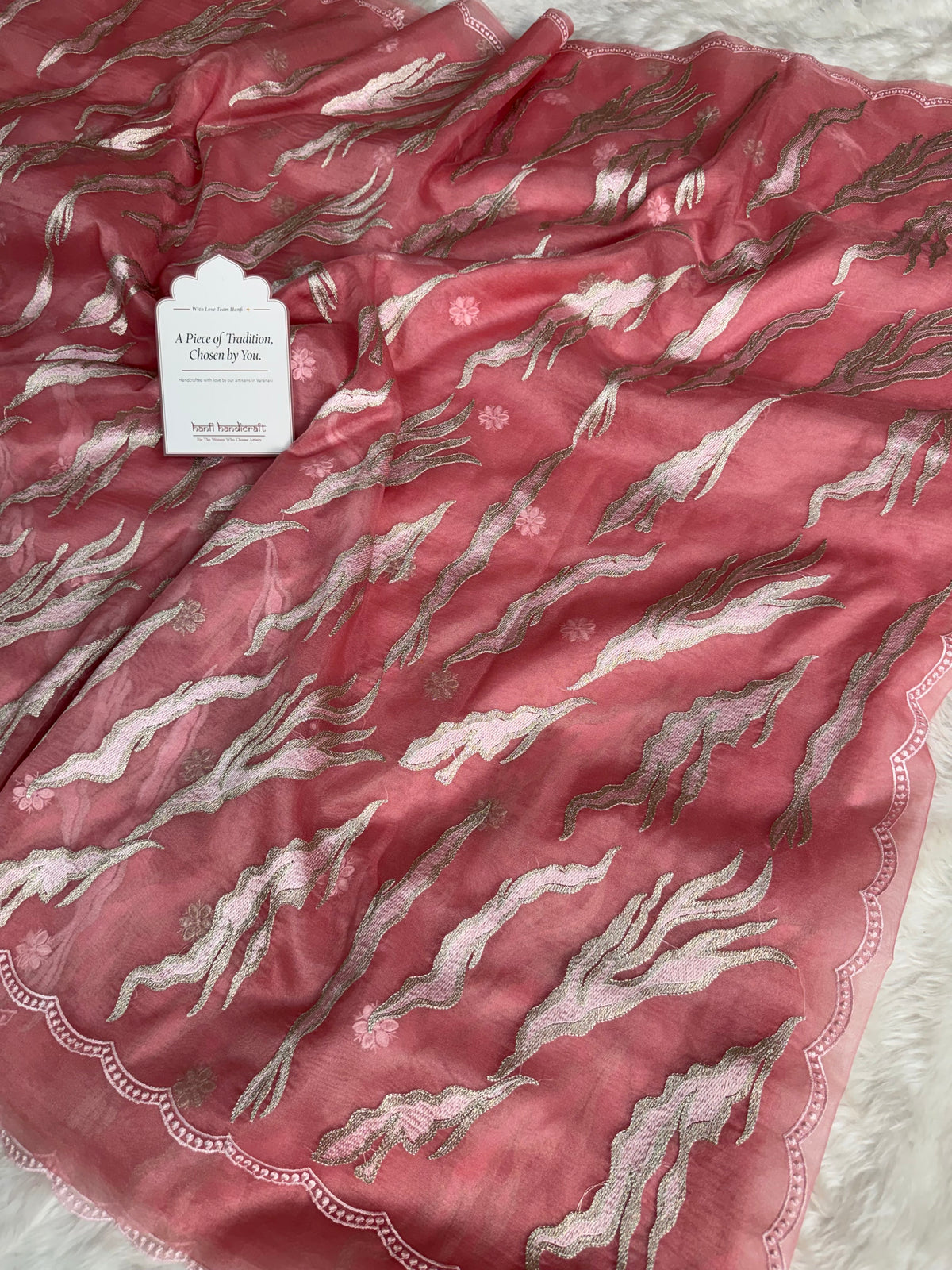 Rosewood Blush Modern Zari Embroidered Kora Organza Saree