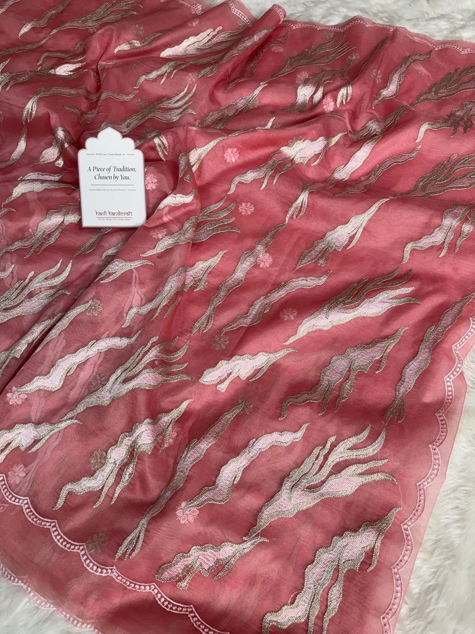 Rosewood Blush Modern Zari Embroidered Kora Organza Saree