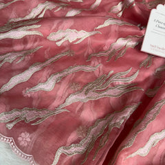 Rosewood Blush Modern Zari Embroidered Kora Organza Saree