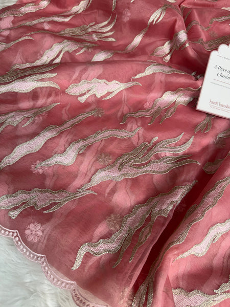 Rosewood Blush Modern Zari Embroidered Kora Organza Saree