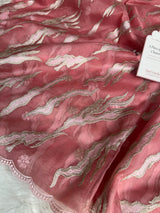 Rosewood Blush Modern Zari Embroidered Kora Organza Saree