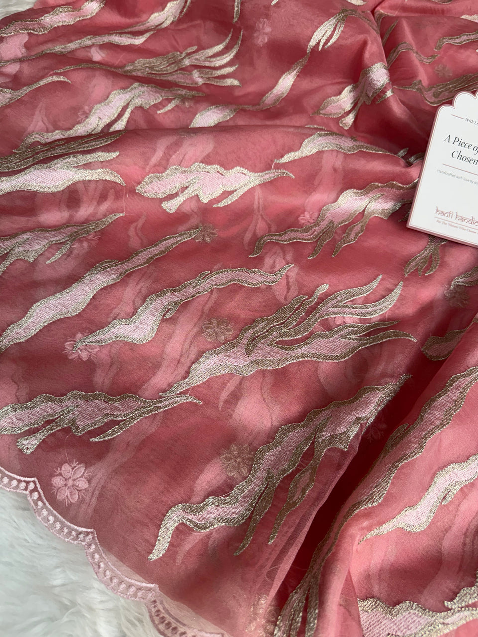 Rosewood Blush Modern Zari Embroidered Kora Organza Saree