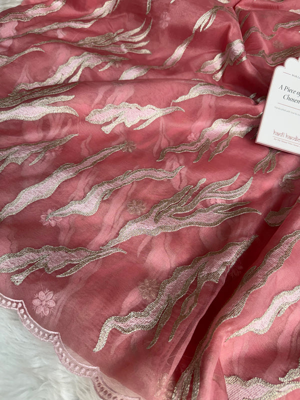 Rosewood Blush Modern Zari Embroidered Kora Organza Saree