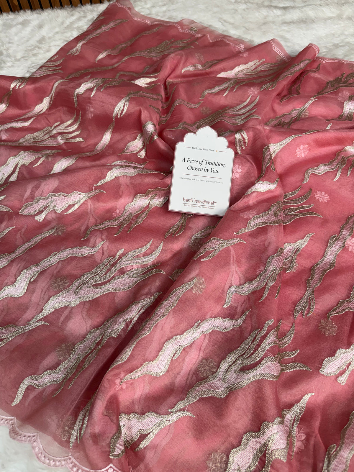 Rosewood Blush Modern Zari Embroidered Kora Organza Saree