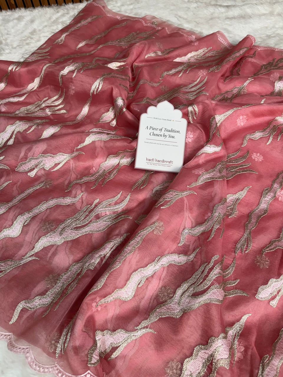Rosewood Blush Modern Zari Embroidered Kora Organza Saree