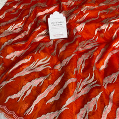 Burnt Tangerine Modern Zari Embroidered Kora Organza Saree