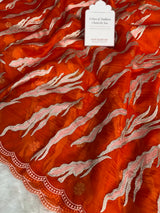 Burnt Tangerine Modern Zari Embroidered Kora Organza Saree