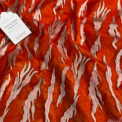 Burnt Tangerine Modern Zari Embroidered Kora Organza Saree