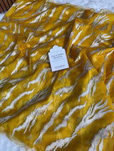 Golden Mustard Modern Zari Embroidered Kora Organza Saree