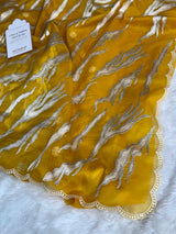 Golden Mustard Modern Zari Embroidered Kora Organza Saree