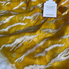 Golden Mustard Modern Zari Embroidered Kora Organza Saree