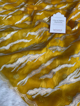 Golden Mustard Modern Zari Embroidered Kora Organza Saree