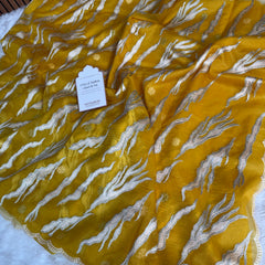 Golden Mustard Modern Zari Embroidered Kora Organza Saree