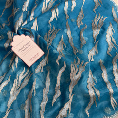 Ocean Teal Modern Zari Embroidered Kora Organza Saree